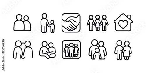 Family and community line icon set. Simple outline icons for family, community themes.