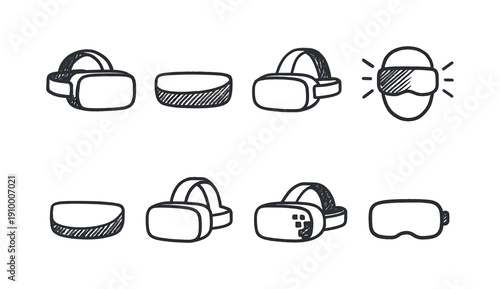Virtual reality headset outline icon set. Minimalist technology icons collection.