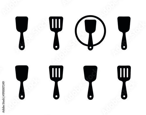 Cooking utensils silhouette icon set. Kitchen, spatula, cookware symbols collection