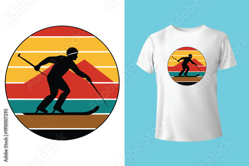 Snowboard extreme sport vintage typography t shirt design with glasses and snowboarder silhouette

