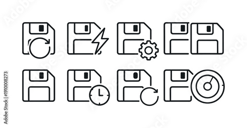 Computing, storage outline icon set. Save, data management icons line collection