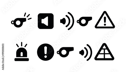 Alert and notification filled icon set. Warning, sound, and alarm symbols collection