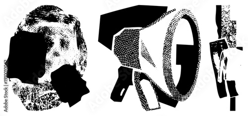 Black and white halftone graphic of activist symbols profile, megaphone, clenched fist. Political protest, civil rights, silent scream motif.