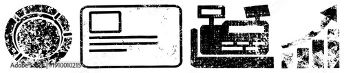 Distressed black representing currency, paperwork, printing, and upward trend, ideal for retro UI or financial apps.