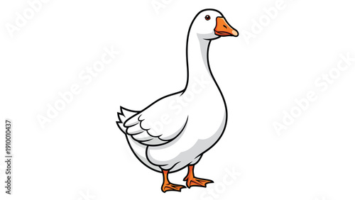 White domestic goose cartoon illustration with orange beak and feet, standing isolated on a clean background