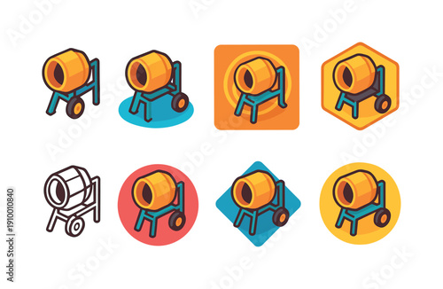 Construction, mixer 3d icon set. Building, cement, tool, machine icons collection