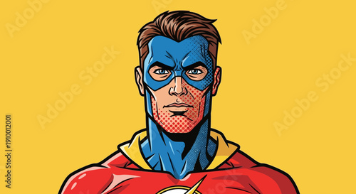 Cartoon Superhero Man Portrait.