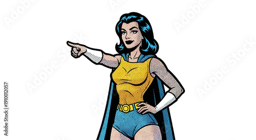 Cartoon Superheroine Pointing Forward.