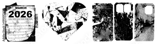 Geometric heart composed of shattered, halftone texture overlay, vector art, graphic design element, digital illustration.