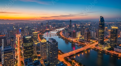 Wallpaper Mural City skyline at sunset with river and illuminated buildings Torontodigital.ca