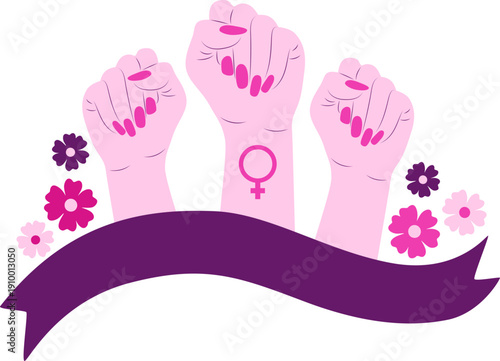 Feminism raised fists with flowers