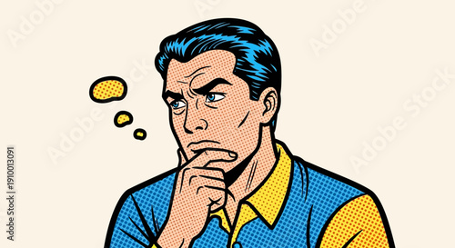 Man Thinking Deeply Cartoon.
