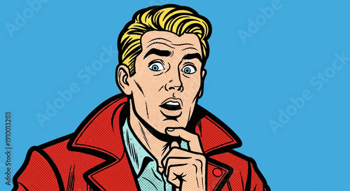 Man Thinking in Red Coat.