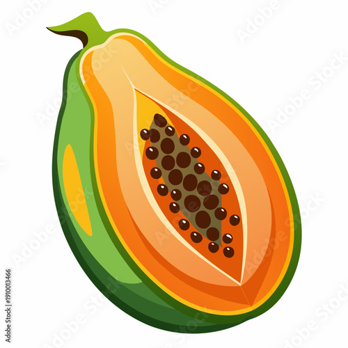 colorful illustration of a Ripe Papaya Cut in Half with Seeds
