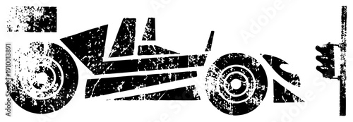 Rustic farm tractor graphic with weathered texture, paired with traffic light, vector silhouette, rural industrial hybrid design.