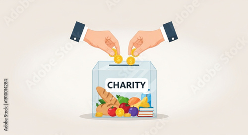 European Community Food Donation and Charity Box Vector Illustration – Humanitarian Aid Support Concept