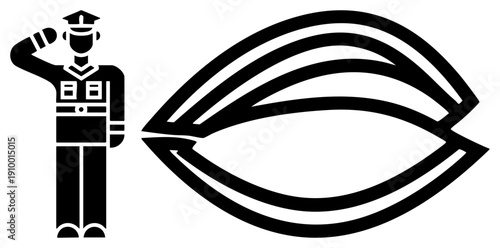 Military personnel saluting in uniform, almond nut, flat vector, symbolic representation, isolated graphic elements.