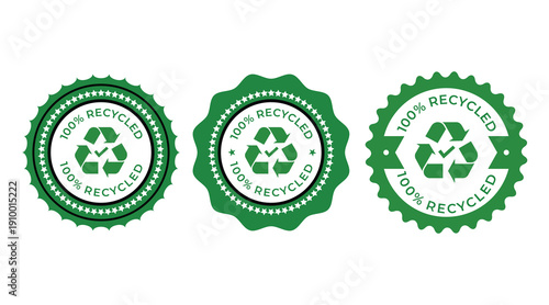 Green Recycled Badge Stamp Vector Set – Eco Friendly Recycling Seal Collection