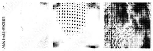 Black halftone dots forming gradient density, print simulation, screen printing effect, graphic design element, texture.