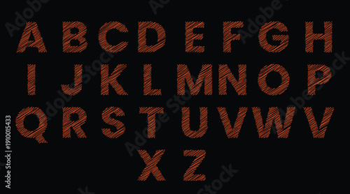 Burnt Orange Alphabet Letters on Black Background Typography Design