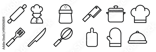 Chef Cooking Utensils Linear Icon Collection