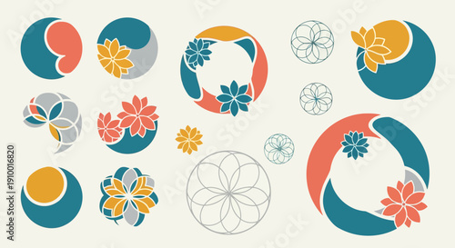 Abstract floral circle design elements collection