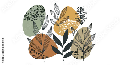 Abstract Floral Composition with Botanical Elements