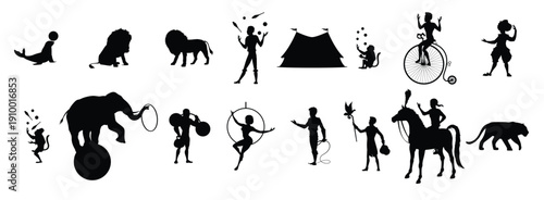 circus or chapiteau black silhouettes