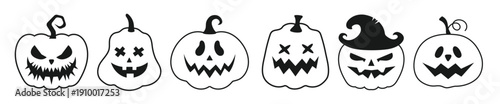  halloween pumpkin set funny icons with spooky monster 