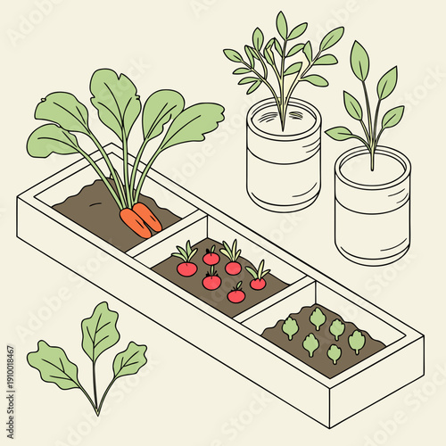 Vector Illustration of Vegetables Growing in a Garden