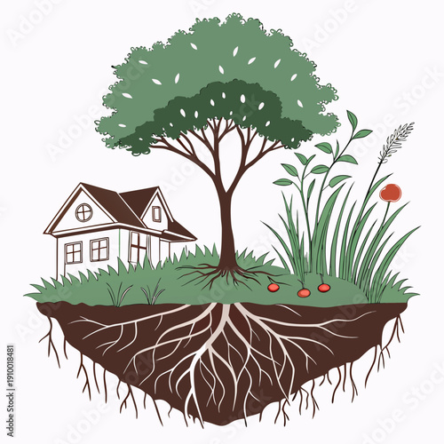 Floating Garden Island with House and Tree