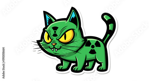 Green Cartoon Cat Illustration.
