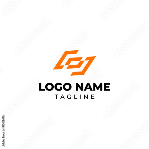 Abstract Geometric Interlocking Orange Logo Design Template