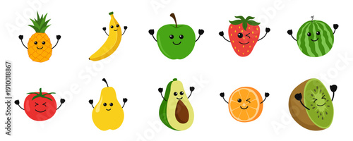 Happy cartoon fruit characters set