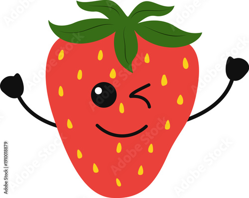 Cute winking strawberry cartoon mascot