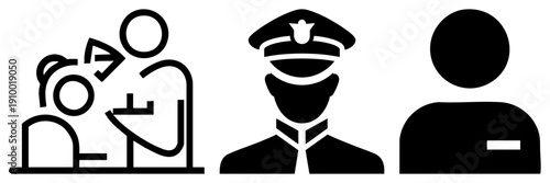 Abstract human figures symbolizing collaboration,, and anonymity, minimalist vector, user interface elements, role based design.