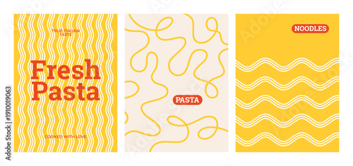 Abstract Pasta Background with Wavy Noodle Lines. Yellow Spaghetti Pattern Creates Geometric Food Texture Perfect for Italian Restaurant Menu, Cooking Poster, or Ramen Package.