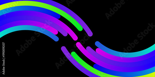 Abstract colorful mirrored arcs on black background symmetry
