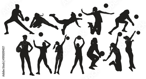 collection of volleyball player woman silhouettes