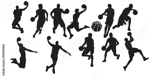 collection of black basketball player silhouettes