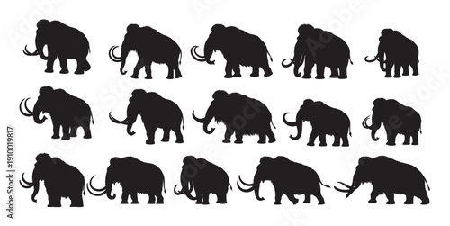  mammoths silhouette white background