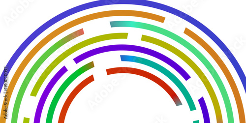 Abstract colorful concentric segmented arcs on white background