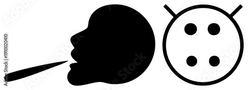 Black of person blowing kiss, ladybug with spots, minimalist graphic, romantic gesture, flat design, isolated vector art.