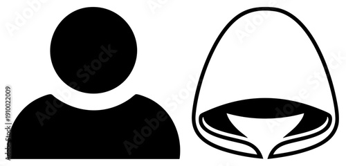 Simplified human silhouette, safety helmet, flat design, user avatar, protective headgear, digital interface, UI element, vector graphic.