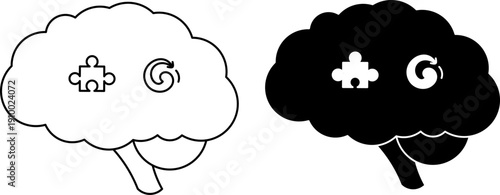 Human brain neurodiversity symbols. Minimalist outline and silhouette style for ADHD and Autism awareness