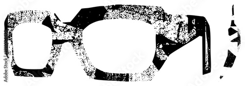 Retro eyewear with speckled halftone, classic frame design, optical glasses, vintage eyeglasses, distressed graphic style.