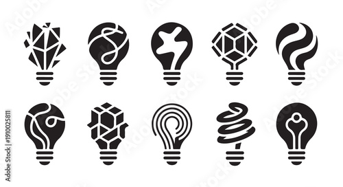 Creative light bulb silhouettes with artistic patterns for visionary branding and innovation