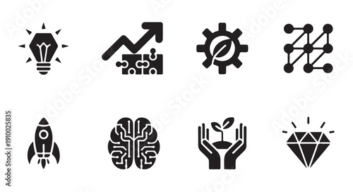 Growth and innovation icons representing success strategy nature and digital transformation