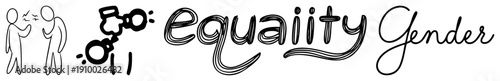 Artistic representation of and gender concepts, stylized typography, symbolic figures, protest art, social justice design, activist graphics, ink sketch aesthetic.