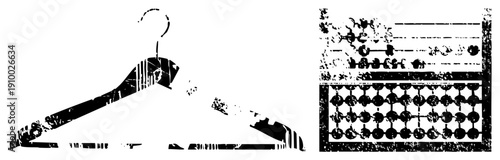 Classic wooden hanger with hook and abacus with beads for arithmetic, retro design, minimalist black and white vector, educational and fashion.